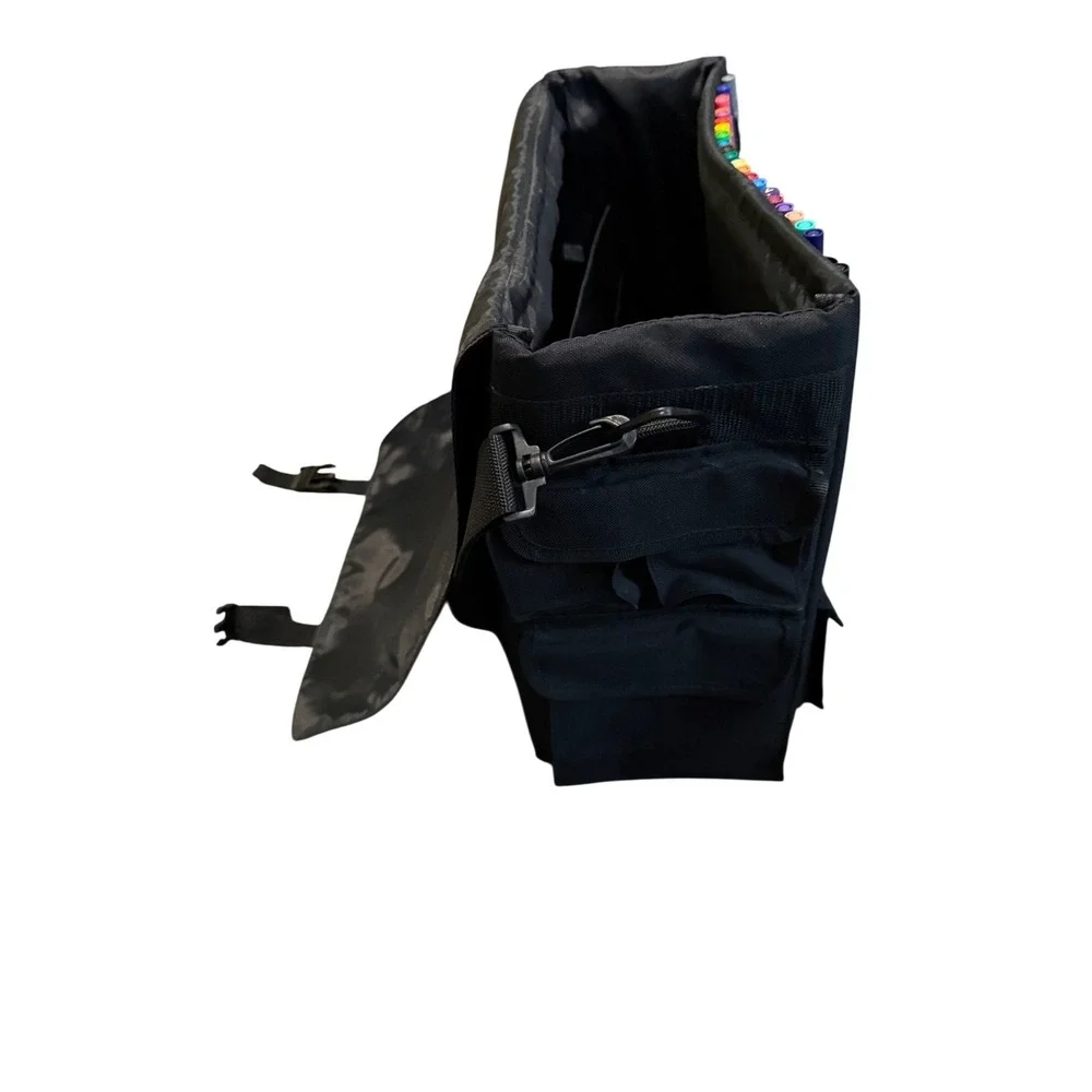 Crop in Style Black Messenger Bag with‎ Marker Slots and Strap- Includes Markers